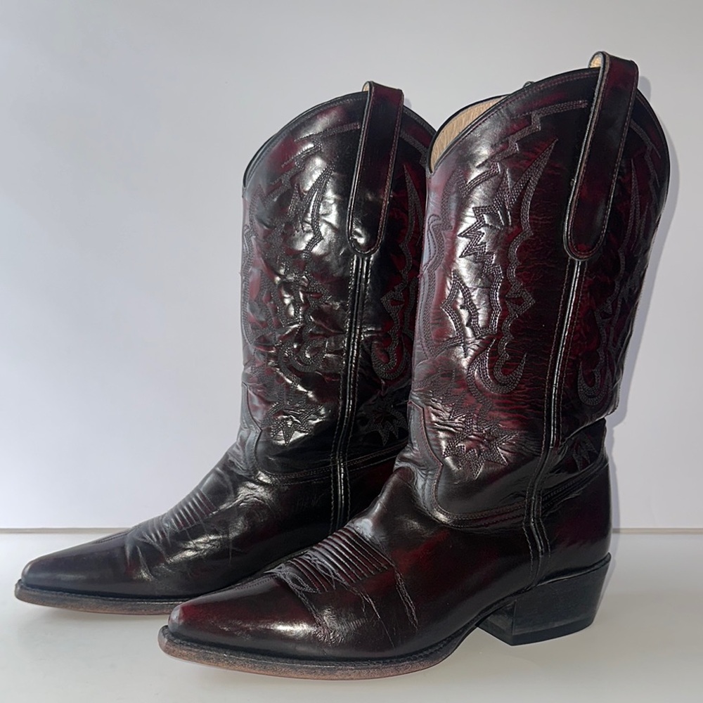 Caborca Leather Western Boots Men 8.5EE  Black Cherry